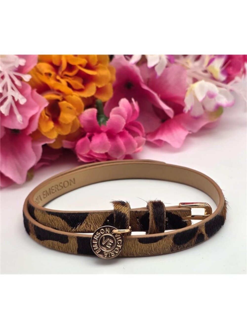 Victoria Emerson Leopard Print Leather Wrap Bracelet Choker VE Buckle